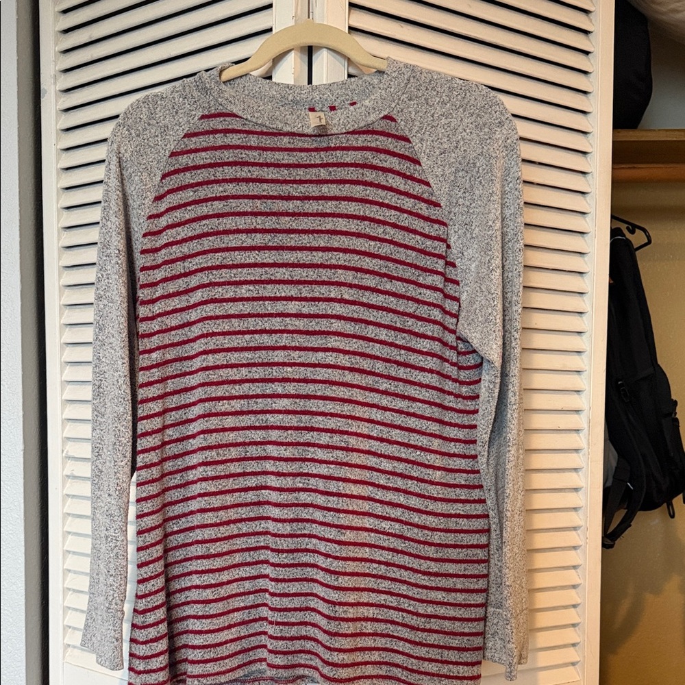 Gray and Red Striped Long Sleeve Shirt